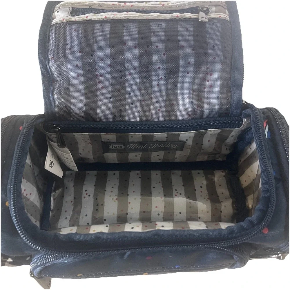 Lug Rainbow Navy Cosmetic Travel Trolley Case Set Nested Makeup Bags EUC